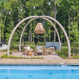 a pool with a lounge area